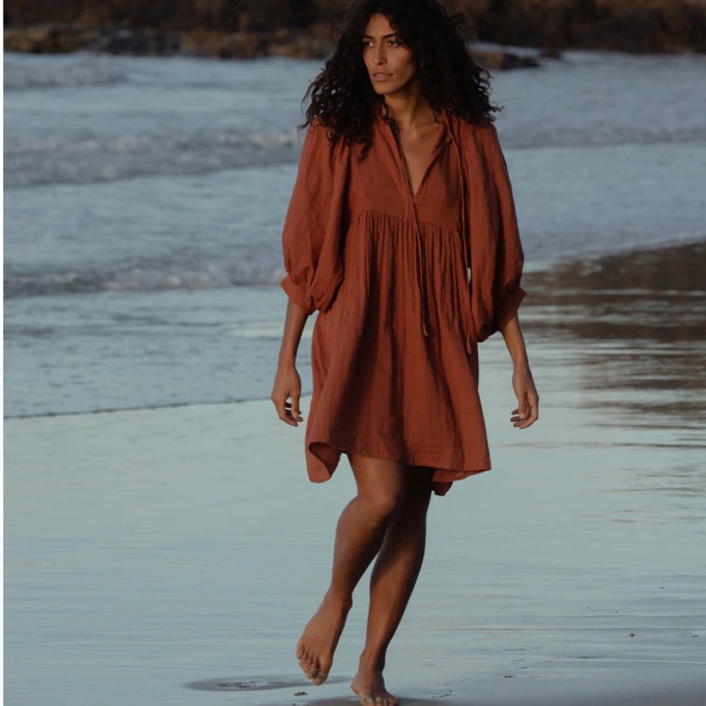 daughters of india kyra mini dress in rust gauze